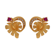 TRENDY GOLD STUD WITH PURPLE STONE